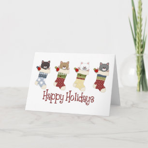 Darling Christmas Cat Stockings Holiday Card