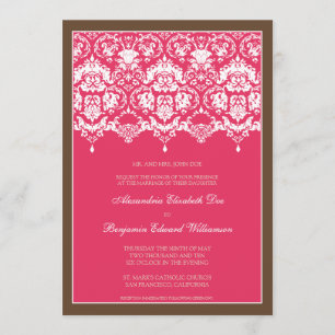 Darling Damask Lace 5x7 Wedding Invitation: pink Invitation