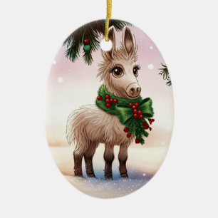 Darling Donkey Christmas Wreath Holiday Ceramic Tree Decoration