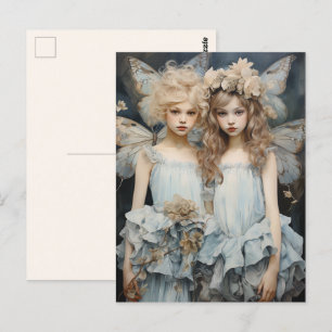 Darling Fairies Blue Satin Dress Pretty Wings  Postcard