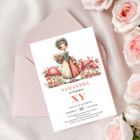 Darling Fairy 5th Birthday Pink Mushroom Invitatio