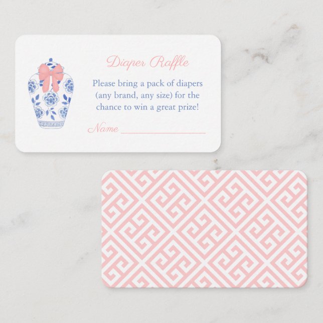 Darling Ginger Jar Girl Baby Shower Diaper Raffle Enclosure Card (Front/Back)
