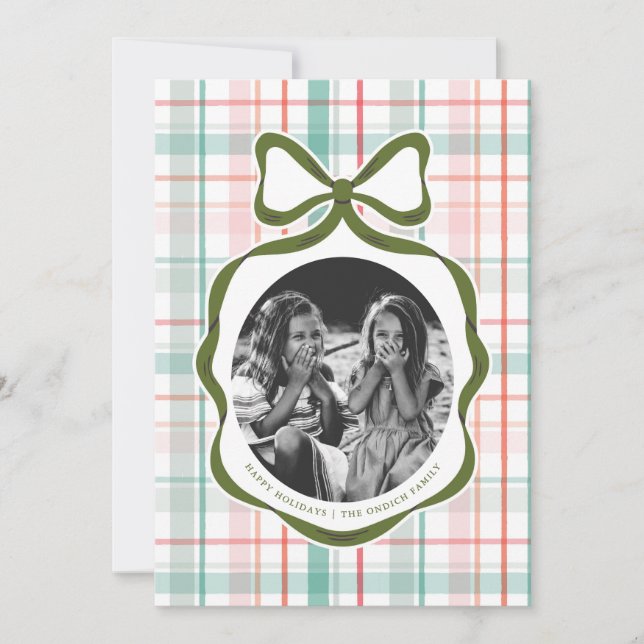 Darling Gingham Bow Photo Christmas Card (Front)
