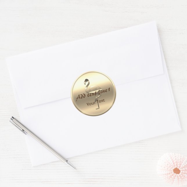 Darling Gold Flamingo Customisable Add Text Classic Round Sticker (Envelope)