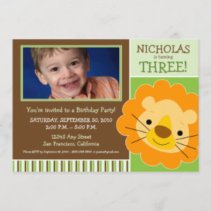 Darling Lion Boys Birthday Party Invite (lime)