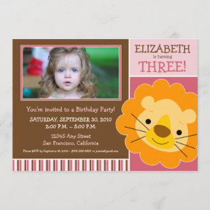 Darling Lion Girls Birthday Party Invite (pink)