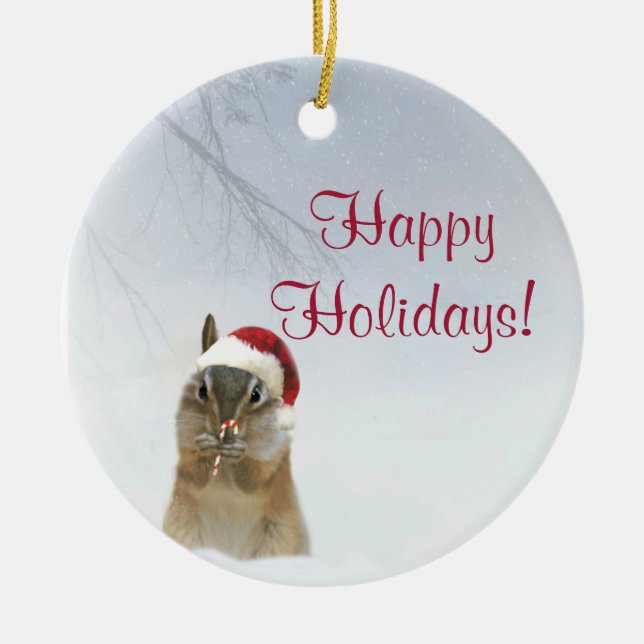 Darling little chipmunk animal Christmas Ornament (Front)