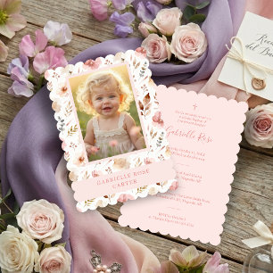 Darling Pink Sweet Wildflowers Photo Baptism LPM26 Card