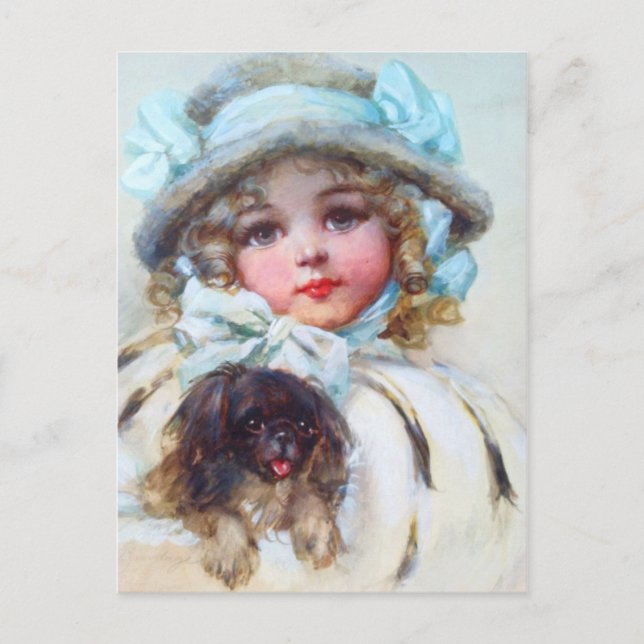 Darling portrait of a little girl and her dog postcard (Front)