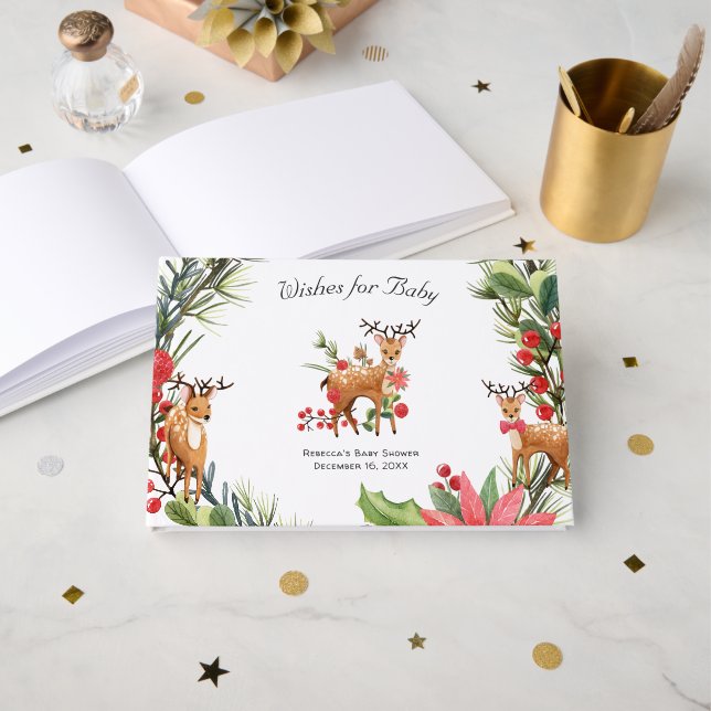 Darling Reindeer | Christmas Forest Baby Shower Guest Book (Front Open)