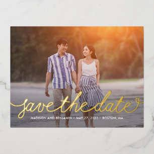 Darling Script Foil Save The Date Postcard