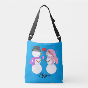 Darling Snowpeople in Love:  Blue-green Crossbody Bag