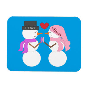 Darling Snowpeople in Love:  Blue-green Magnet