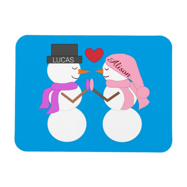 Darling Snowpeople in Love:  Blue-green Magnet (Horizontal)