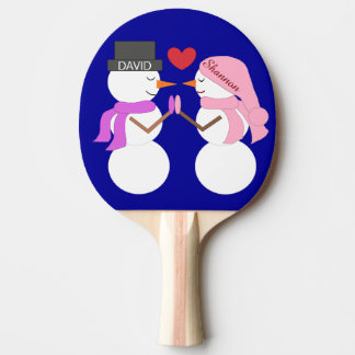 Darling Snowpeople in Love: Dark Blue Ping Pong Paddle