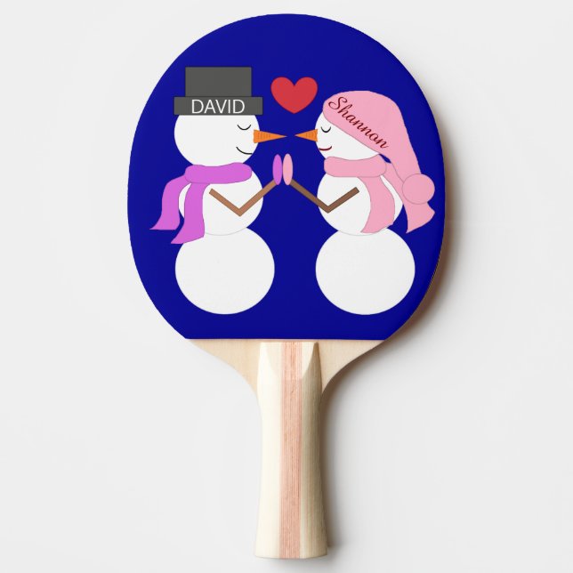 Darling Snowpeople in Love: Dark Blue Ping Pong Paddle (Front)