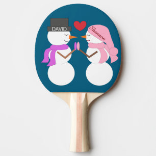 Darling Snowpeople in Love: Deep Sea Blue Ping Pong Paddle