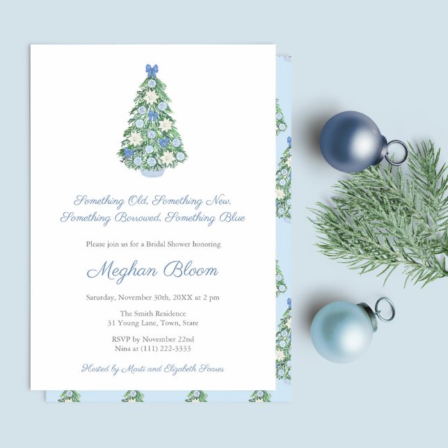Darling Something Old New Borrowed Blue Invitation (Something Old New Borrowed Blue Chinoiserie Christmas Holidays Bridal Shower Party Invitation)