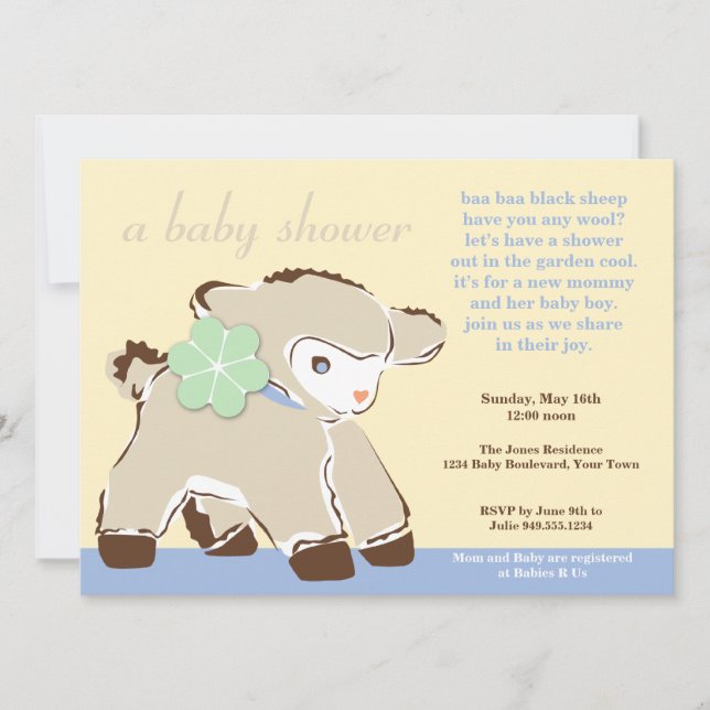 Darling Toy Baby Lamb Shower Invitation (Front)