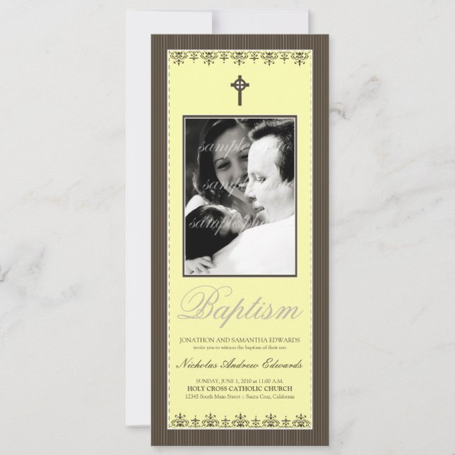 Darling Victorian 4x9.25" Lemon Baptism Invitation (Front)