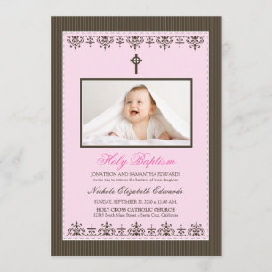 Darling Victorian 5x7" Pink Baptism Invitation