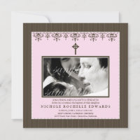 Darling Victorian Baby Pink Baptism Invitation