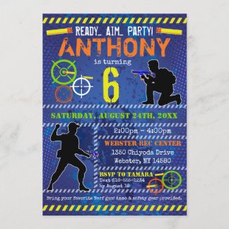 Dart Blaster Wars Party Boys Birthday Invitation