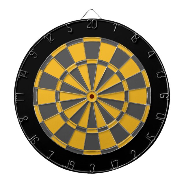 Dart Board: Gold, Charcoal Grey, And Black Dartboard (Front)