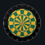 Dart Board: Gold, Dark Green, And Black Dartboard<br><div class="desc">Gold,  Dark Green,  And Black Coloured Dart Board Game Including 6 Brass Darts</div>