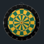 Dart Board: Gold, Dark Green, And Black Dartboard<br><div class="desc">Gold,  Dark Green,  And Black Coloured Dart Board Game Including 6 Brass Darts</div>