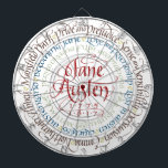 Dart Board - Jane Austen Period Dramas<br><div class="desc">Bye, bye, man-cave! Jane Austen and her classic novels have inspired so many wonderful movie and television adaptations. This design, which is hand-drawn by calligrapher Larry Orlando, includes our favourites: Pride and Prejudice, Sense and Sensibility, Persuasion, Emma, Northanger Abbey, Mansfield Park on the outer ring. The next ring of the...</div>