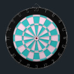 Dart Board: Light Pink, Turquoise, And Black Dartboard<br><div class="desc">Light Pink,  Turquoise,  And Black Coloured Dart Board Game Including 6 Brass Darts</div>