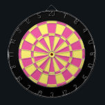 Dart Board: Pink, Light Yellow, And Black Dartboard<br><div class="desc">Pink,  Light Yellow,  And Black Coloured Dart Board Game Including 6 Brass Darts</div>