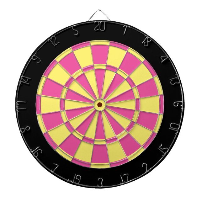 Dart Board: Pink, Light Yellow, And Black Dartboard (Front)