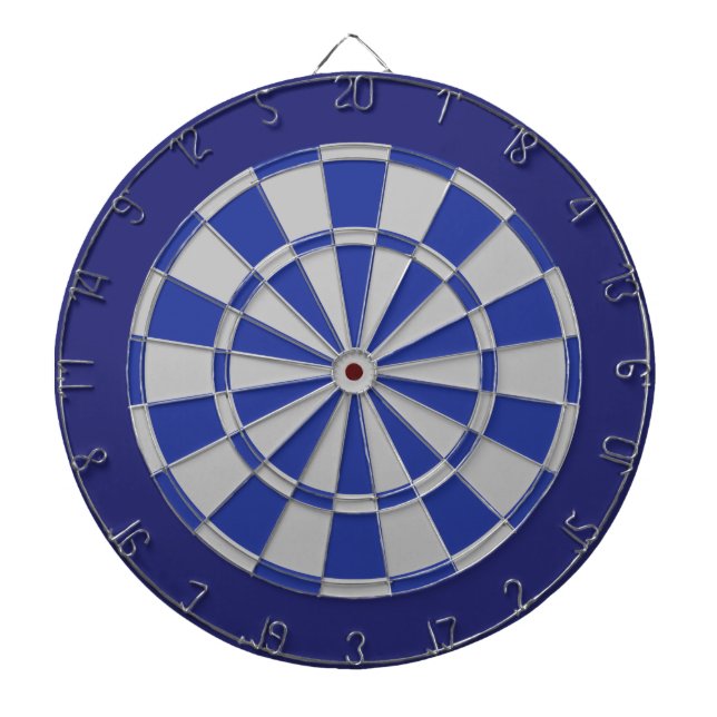 Dart Board: Silver Grey, Blue, And Navy Dartboard (Front)