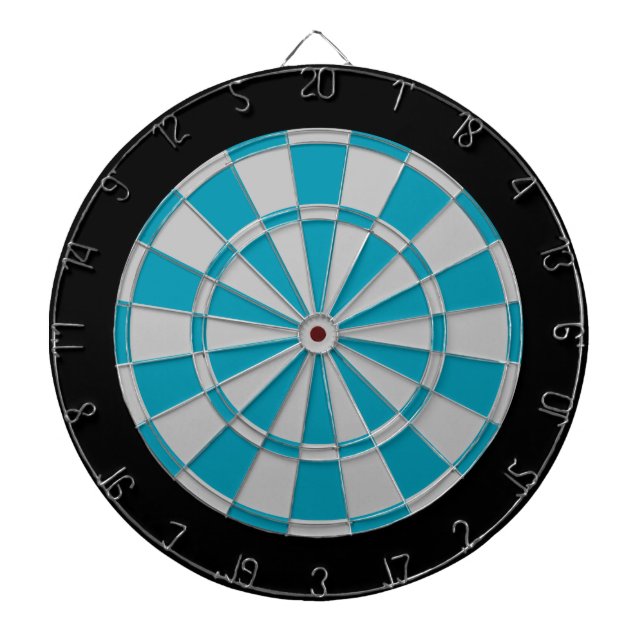 Dart Board: Silver Grey, Teal, And Black Dartboard (Front)