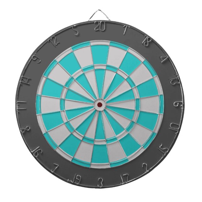 Dart Board: Silver Grey, Turquoise, And Charcoal Dartboard (Front)