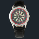 Dart Board Sporty Style Watch<br><div class="desc">A cool design for those who enjoy playing darts,  this watch features a dart board graphic surrounded by a bright red border.</div>