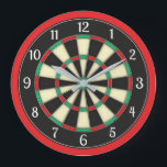 Dart Board Style Man Cave Large Clock<br><div class="desc">A clock for the man cave,  den,  rec room,  kids room or any room with a sporty decor,  this design features a dart board graphic in red,  green,  beige and black with large white clock face numbers.</div>
