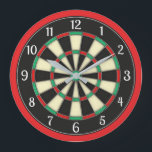 Dart Board Style Man Cave Large Clock<br><div class="desc">A clock for the man cave,  den,  rec room,  kids room or any room with a sporty decor,  this design features a dart board graphic in red,  green,  beige and black with large white clock face numbers.</div>