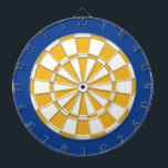 Dart Board: White, Gold, And Blue Dartboard<br><div class="desc">White,  Gold,  And Blue Coloured Dart Board Game Including 6 Brass Darts</div>