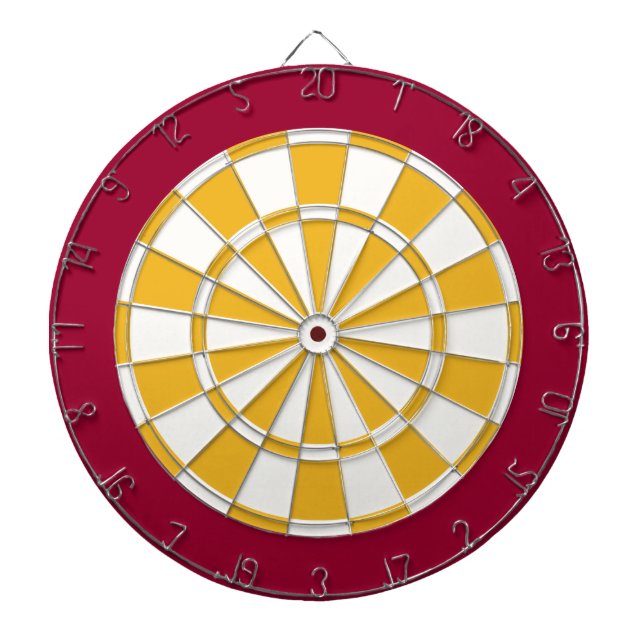 Dart Board: White, Gold, And Maroon Dartboard (Front)