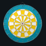 Dart Board: White, Golden Yellow, And Teal Dartboard<br><div class="desc">White,  Golden Yellow,  And Teal Coloured Dart Board Game Including 6 Brass Darts</div>