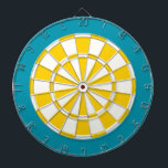 Dart Board: White, Golden Yellow, And Teal Dartboard<br><div class="desc">White,  Golden Yellow,  And Teal Coloured Dart Board Game Including 6 Brass Darts</div>