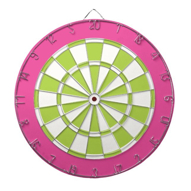 Dart Board: White, Lime, And Pink Dartboard (Front)