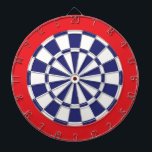 Dart Board: White, Navy Blue, And Red Dartboard<br><div class="desc">White,  Navy Blue,  And Red Coloured Dart Board Game Including 6 Brass Darts</div>