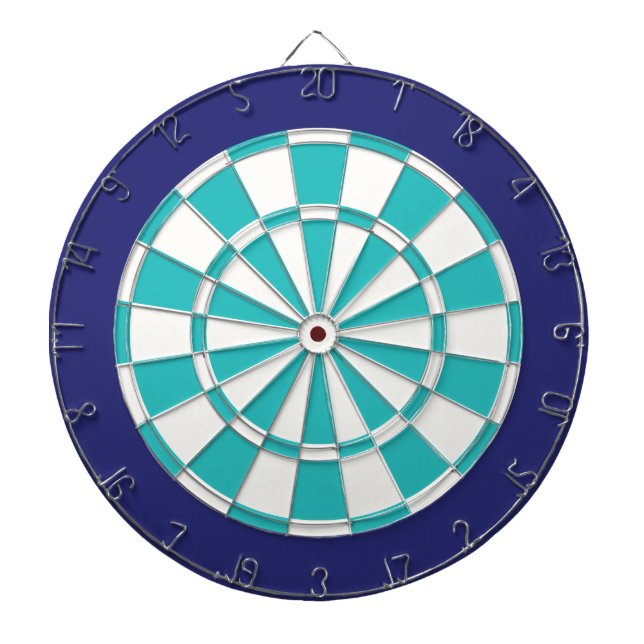 Dart Board: White, Turquoise, And Navy Blue Dartboard (Front)