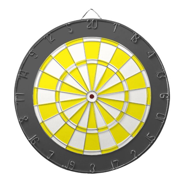 Dart Board: White, Yellow, And Charcoal Grey Dartboard (Front)