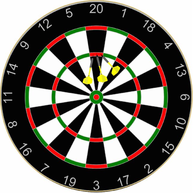 Dart Board with 3X triple 20 dart group. Standing Photo Sculpture (Front)