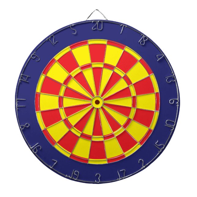 Dart Board: Yellow, Red, And Navy Blue Dartboard (Front)